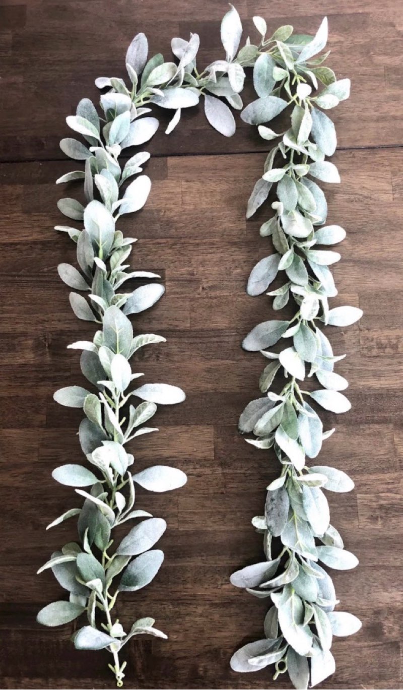 Lambs Ear Garland: Farmhouse Mantel Table Runner Centerpiece