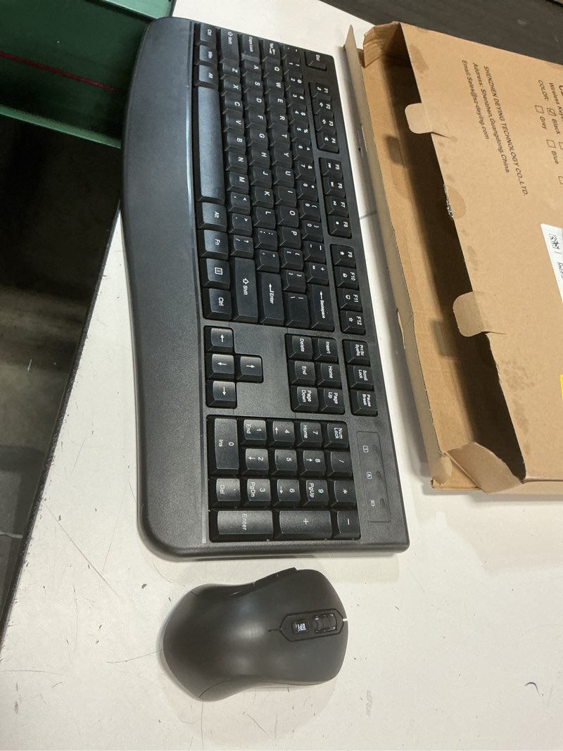 Condition photo showing Good Condition for wireless keyboard and mouse combo, edjo 2.4g full-sized ergonomic computer keyboard with wrist rest and 3 level dpi adjustable wireless mouse for windows, mac os desktop/laptop/pc black