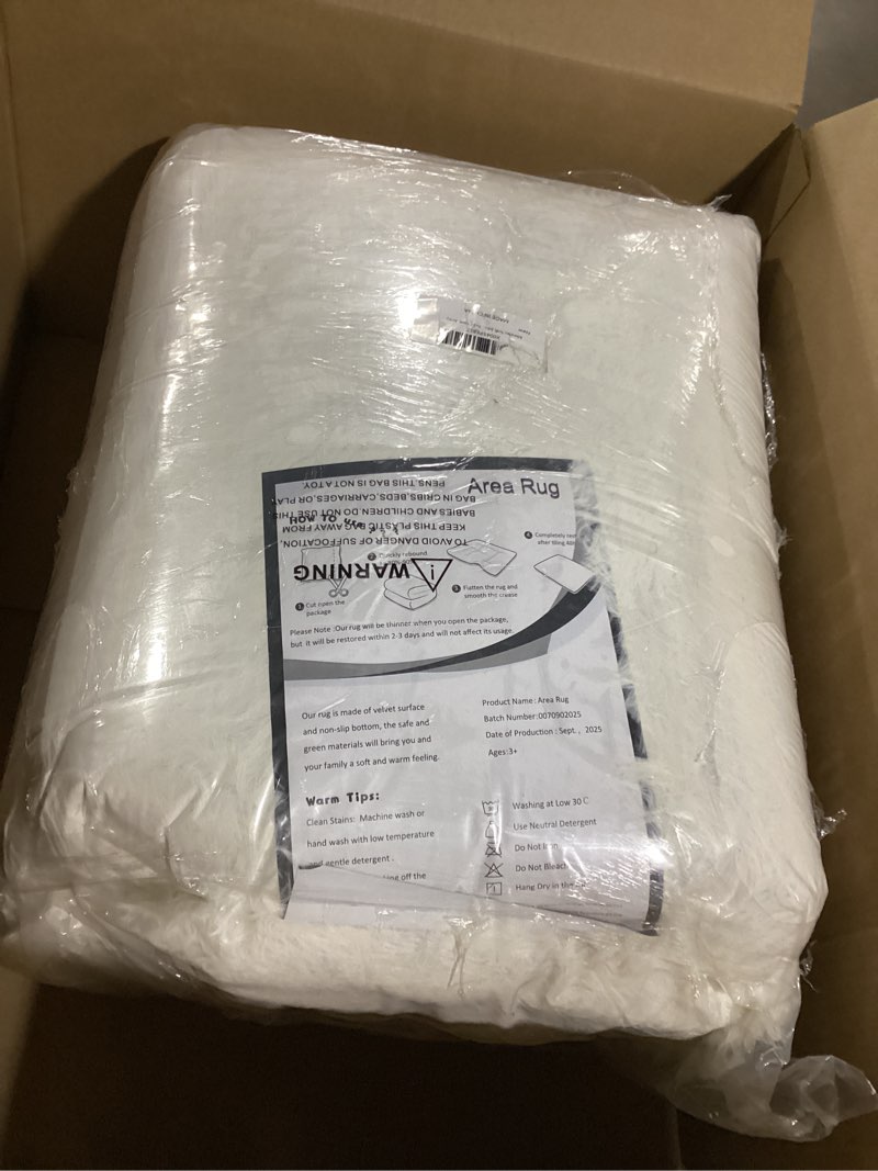 Condition photo showing Good Condition for Merelax Soft Modern Indoor Large Shaggy Rug for Livingroom Bedroom Dorm Kids Room Home Decor, Non-Slip Plush Fluffy Furry Fur Area Rugs Comfy Nursery Accent Floor Carpet 9x12 Feet, Ivory 9' x 12' (Rectangular) Ivory