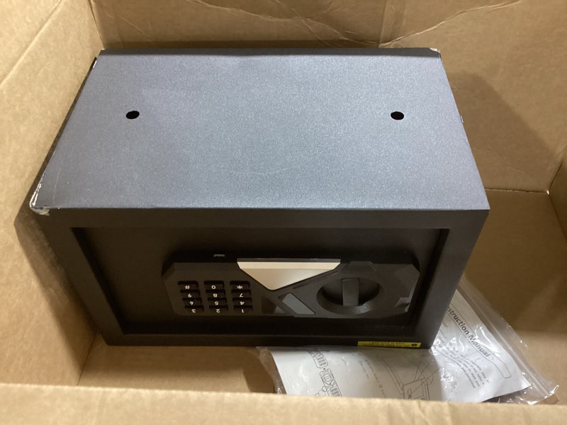 Condition photo showing As Is for small safe for home use, digital security safe box with combination lock, removable shelf and spare keys, anti-theft steel document safes for valuable, money, 12.2" w x 7.87" d x 7.87" h 0.4 cuft