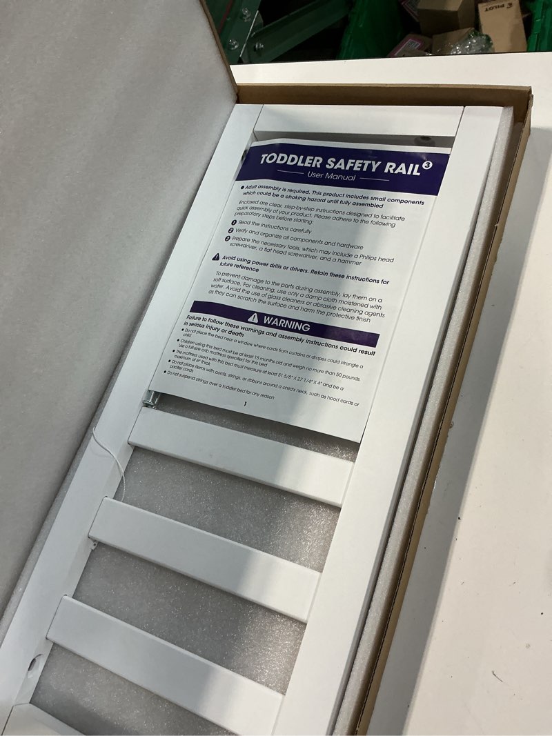 Condition photo showing New/Like New for toddler safe guardrail compatible with delta children convertible crib, crib rail for prevent toddler from rolling off the bed, white