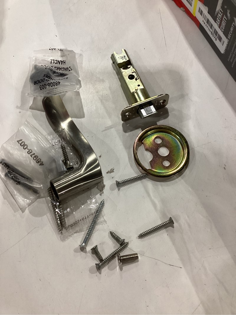 Condition photo showing As Is for kwikset brentford front door lock handle and deadbolt set,