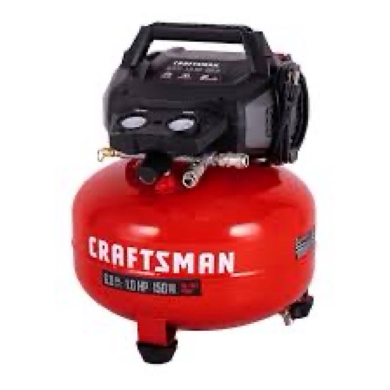 Craftsman 6-Gallon Portable Air Compressor (model CMXECXA02106410) featuring a red pancake-style tank.
