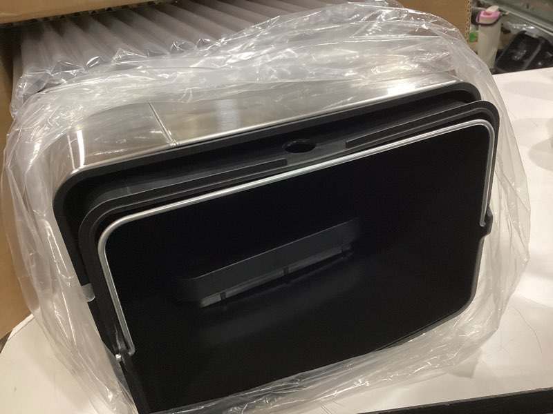 Condition photo showing Good Condition for 25l/6 gallon stainless steel square trash can, large kitchen garbage can, office commercial trash bin silver garbage can, large open top waste basket (25l silver) 25l silver 11.8in long 8.6in wide 19.6in tall