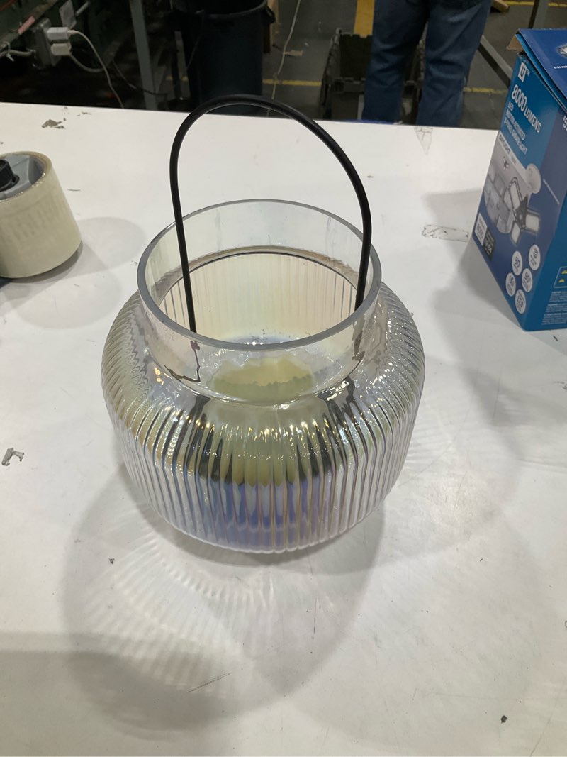 Condition photo showing Good Condition for style selections 7.28-in x 9.84-in clear glass led light outdoor decorative lantern