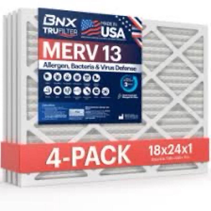 BNX TruFilter 18x24x1 MERV 12 Odor Defense (4-Pack) AC Furnace Air Filter with Activated Carbon - MA
