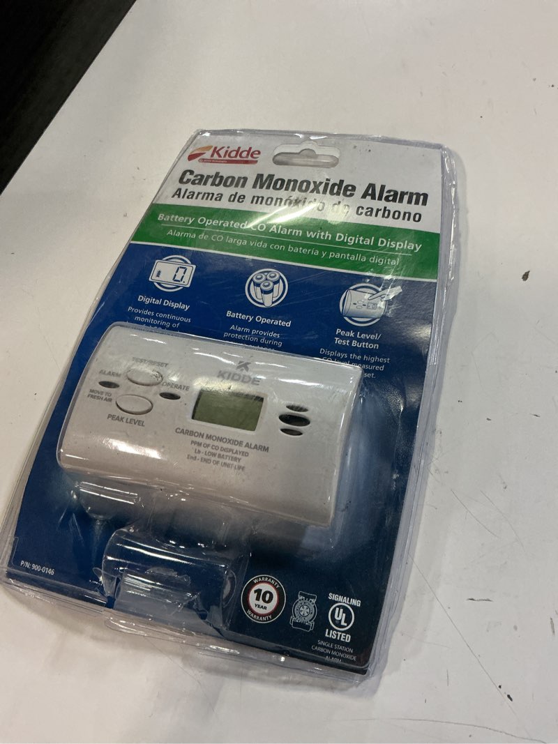 Condition photo showing Good Condition for kidde carbon monoxide detector, aa battery powered co alarm with leds, test-reset button, low battery indicator, portable