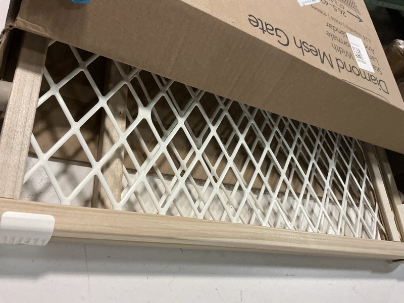 Condition photo showing Good Condition for Toddleroo by North States Diamond Mesh Wooden Baby Gate: 26.5"- 42" Wide. Pressure Mounted Baby Gate for Doorway. (23" Tall, Sustainable Hardwood)