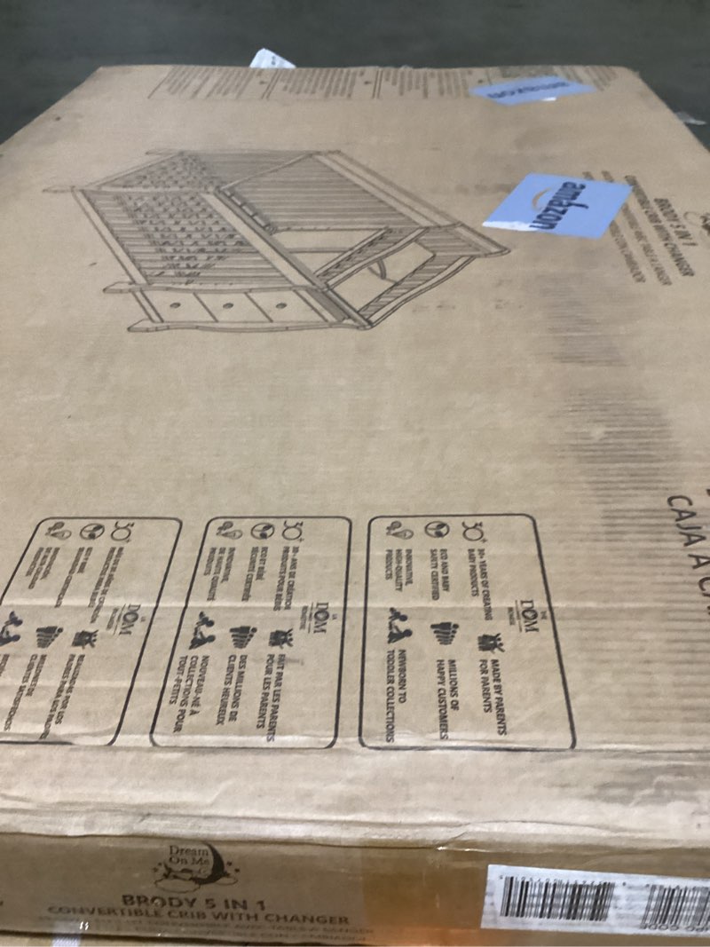 Dream On Me Brody 5-in-1 Convertible Full-Size Baby Crib & 3-Drawer Changer in White, Pinewood, Gree (BOX 1 OF 2)