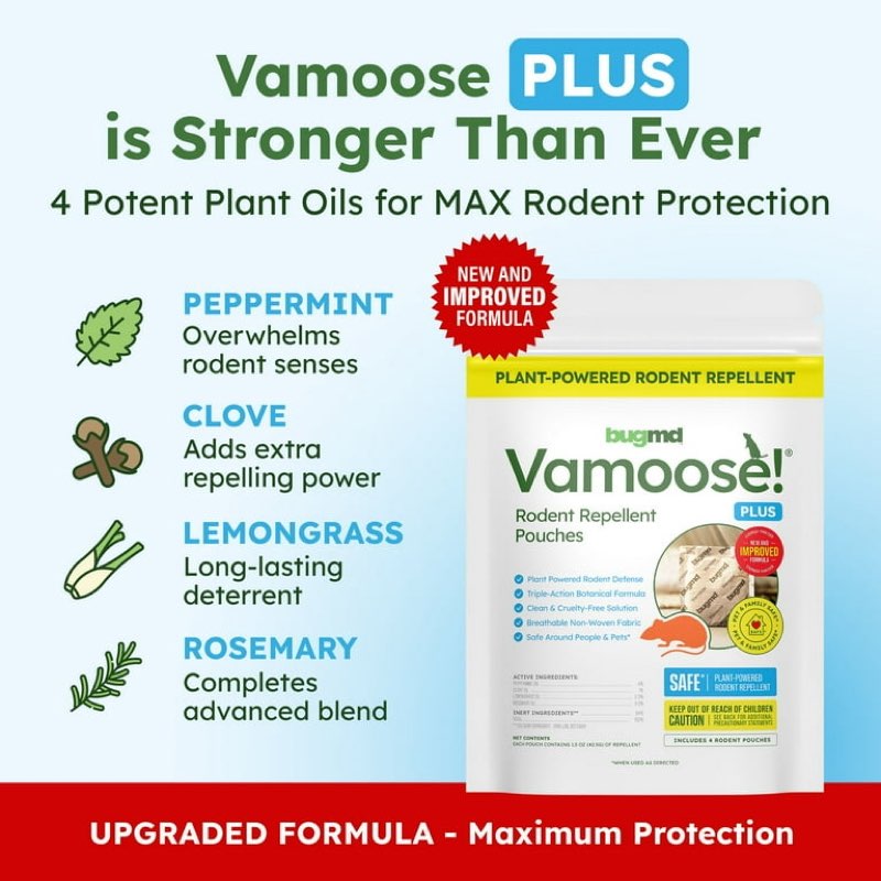 bugmd vamoose! plus peppermint oil mouse repellent pouches | natural mice repellent indoor & rat det