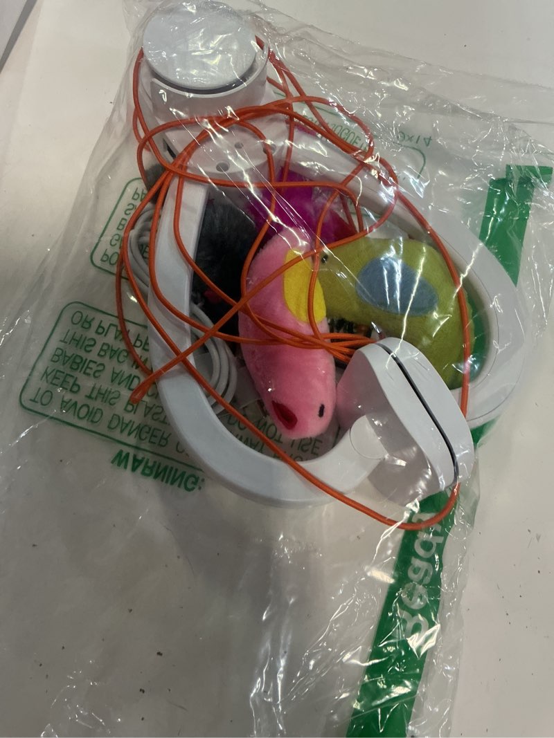 Condition photo showing As Is for interactive cat toys for indoor cats: automatic flying bird feather wand chase exercise enrichment stimulation, usb rechargeable durable safe hanging toy for bored kittens adult multi cat households white