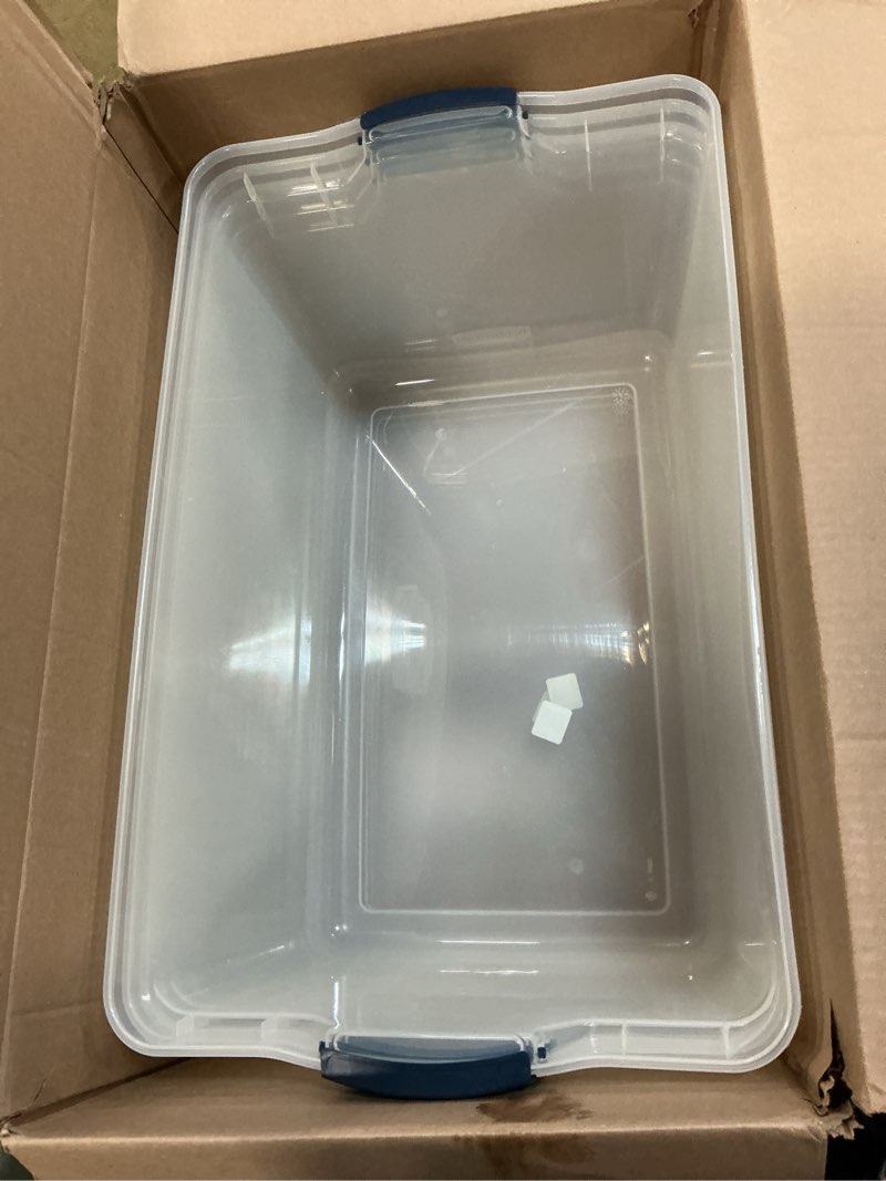 Condition photo showing As Is for Rubbermaid Cleverstore 95 Qt Clear Storage Bins with Lids, 4-Pack, Stackable, BPA-Free, Made in USA 95 Qt - 4 Pack
