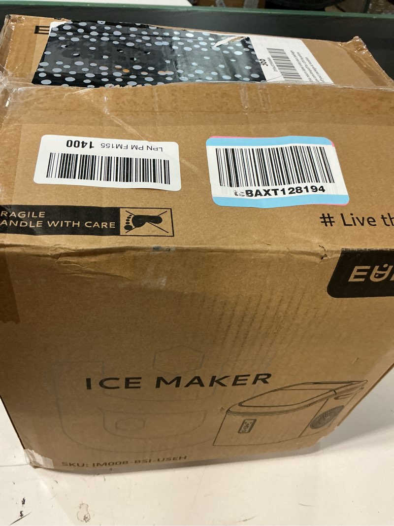 Condition photo showing Good Condition for euhomy ice maker countertop with carry handle, 9 cubes ready in 6 mins, 26.5lbs/24h, self-cleaning, 2 sizes of bullet ice with basket and scoop, portable ice maker machine for home, kitchen, office silver 26lbs/day