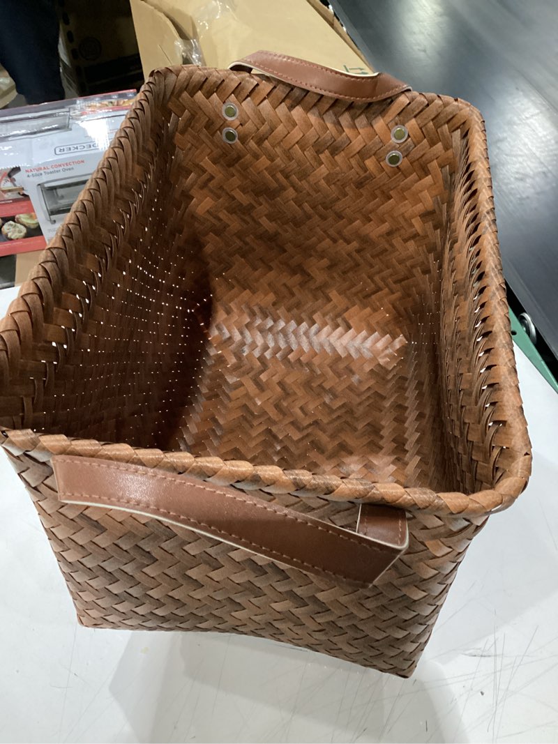 Woven soft basket with pleather handles