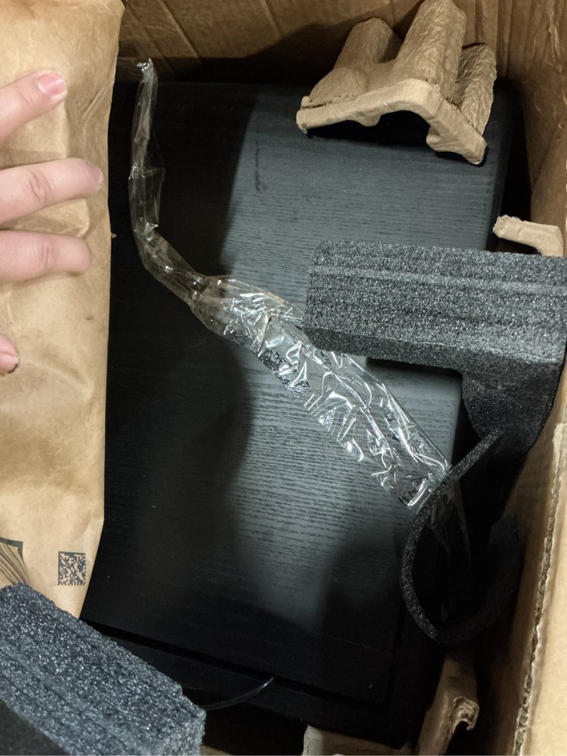 Condition photo showing Good Condition for Muwuele Solid Wood Small Vanity Desk with Mirror and Lights, Narrow Makeup Vanity for Small Space, Flip Top Vanity Side Table, 3 Color Modes & Adjustable Brightness, 19.6" Slim Dressing Table, Black Black 19.6" Wide