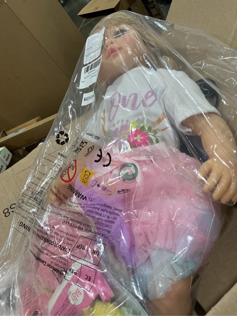 Condition photo showing Good Condition for lifelike toddler reborn doll silicone 24 inch realistic reborn baby doll girl blonde curly hair blue eyes soft cloth body for girls birthday gift (pink) colorful - girl