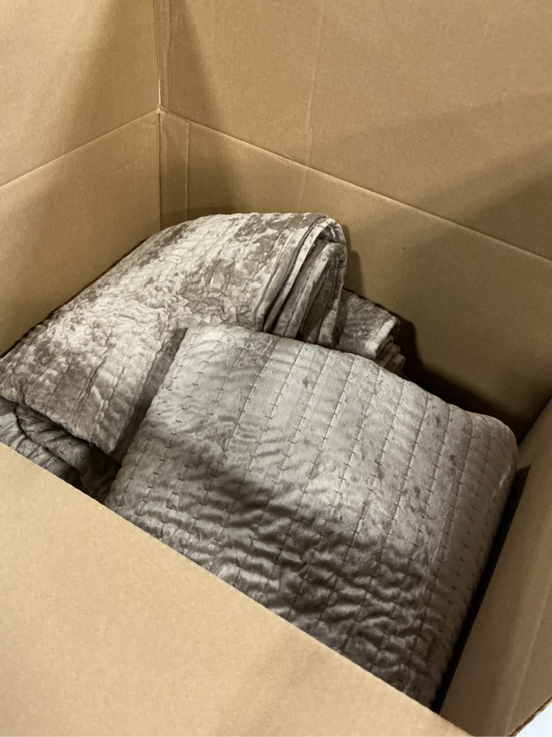 Condition photo showing Good Condition for WDCOZY Velvet California Oversized Cal King Size Quilt Set - Brown Taupe Tan Camel Striped Pick Stitch Soft Lightweight Bedspread, Channel Farmhouse Country Coverlet, Warm Thin Comforter, 3 Pieces Camel California King(118"x106")