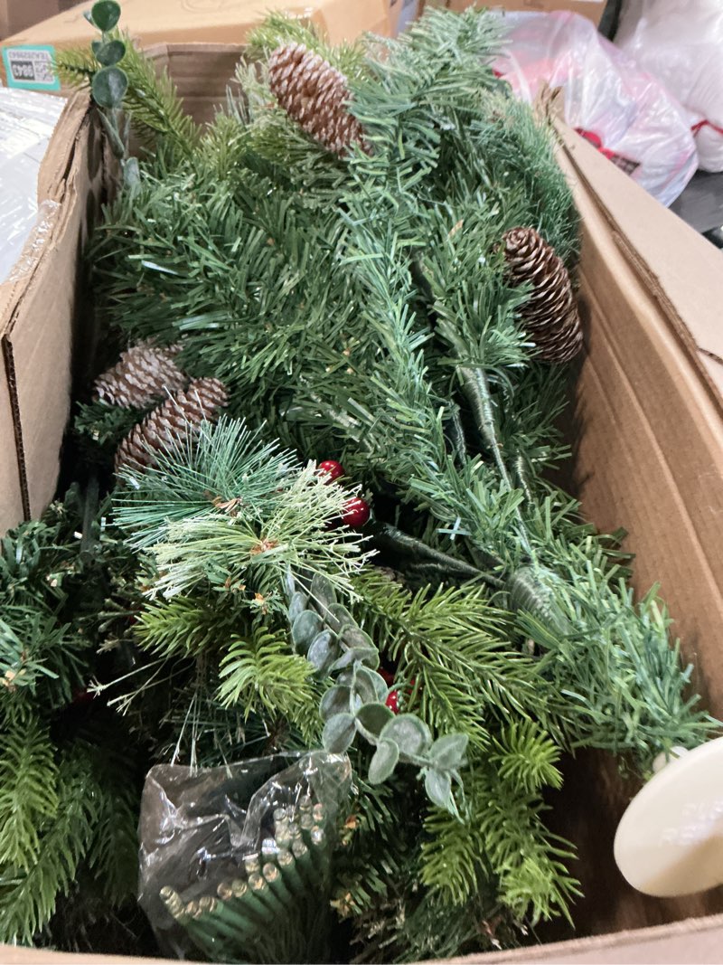 Condition photo showing Good Condition for 2 Pack 24" Lighted Outdoor Christmas Tree Urn Fillers with Timer 8 Mode Warm & Colorful Light 6 Style Branches Eucalyptus Pinecones Red Berries Tripod Stake Light Up Planter Filler Porch Holiday Decor