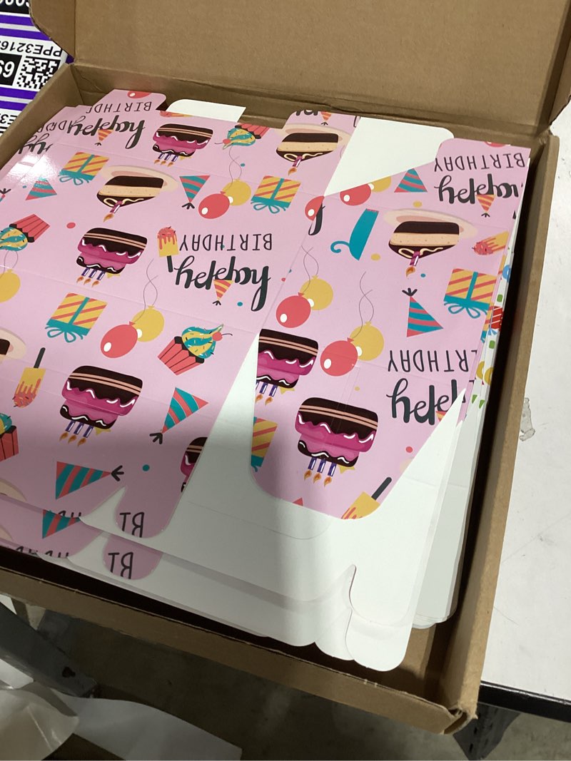 Condition photo showing Good Condition for Zhanmai 36 Pack Birthday Party Treat Boxes 6 Inch Goodie Boxes for Party Favors Treats Gable Box Bulk Happy Birthday Paper Gift Wrapping Container Candy Cookie Cupcake Snack Bags with Handle
