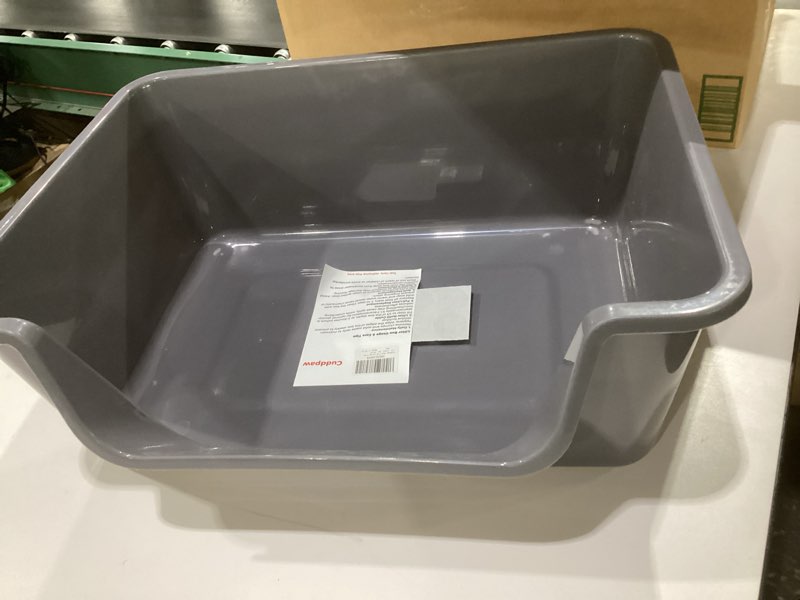 Condition photo showing Good Condition for open-top large high sides cat litter box with low entrance, suitable for small and elderly cats, anti-splash, 19.8” x15.6”x7.3” for indoor use (grey?moon gray?)