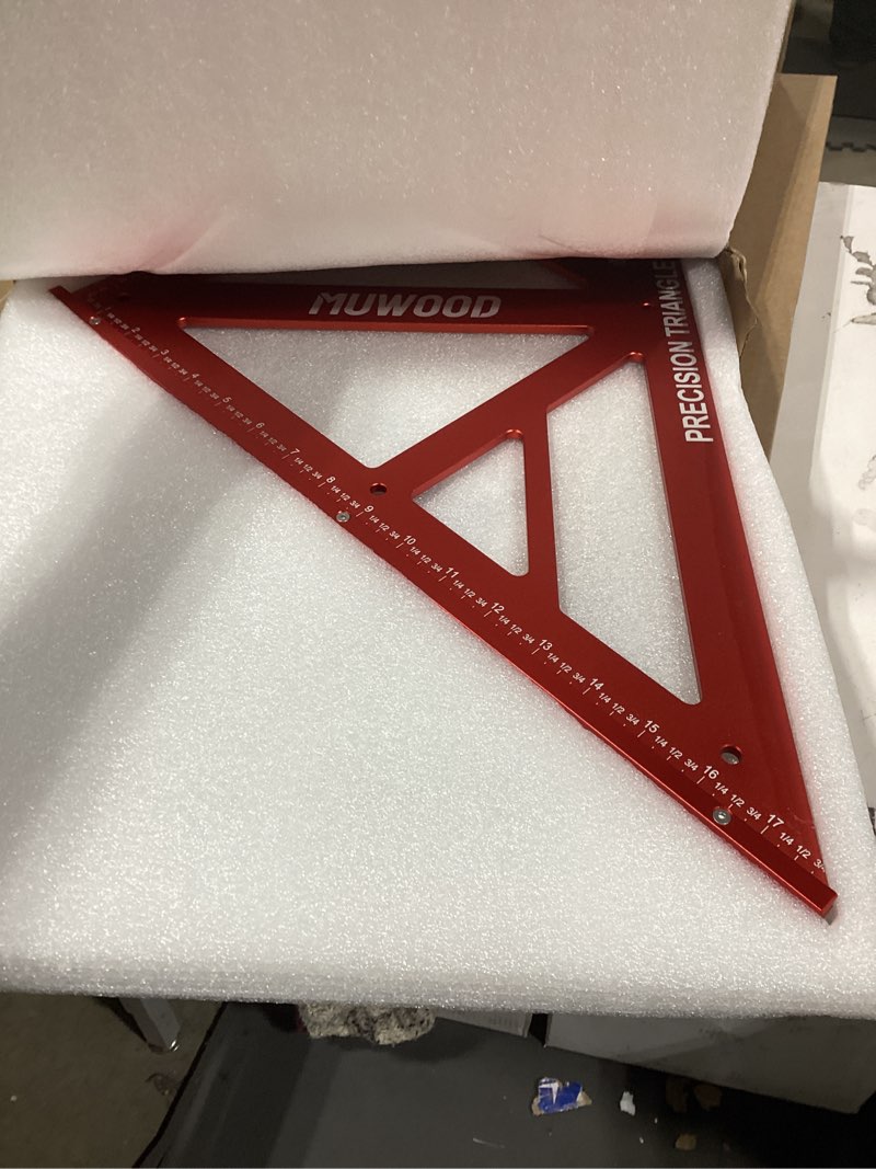 Condition photo showing Good Condition for Similar productPrecision Triangle Square 18 inch, Imperial Scale Framing Square for Precise 90 and 45-Degree Measurement, Multifunctional Aluminum Alloy Architect Ruler for Carpenter Red 18 inch-multifunction