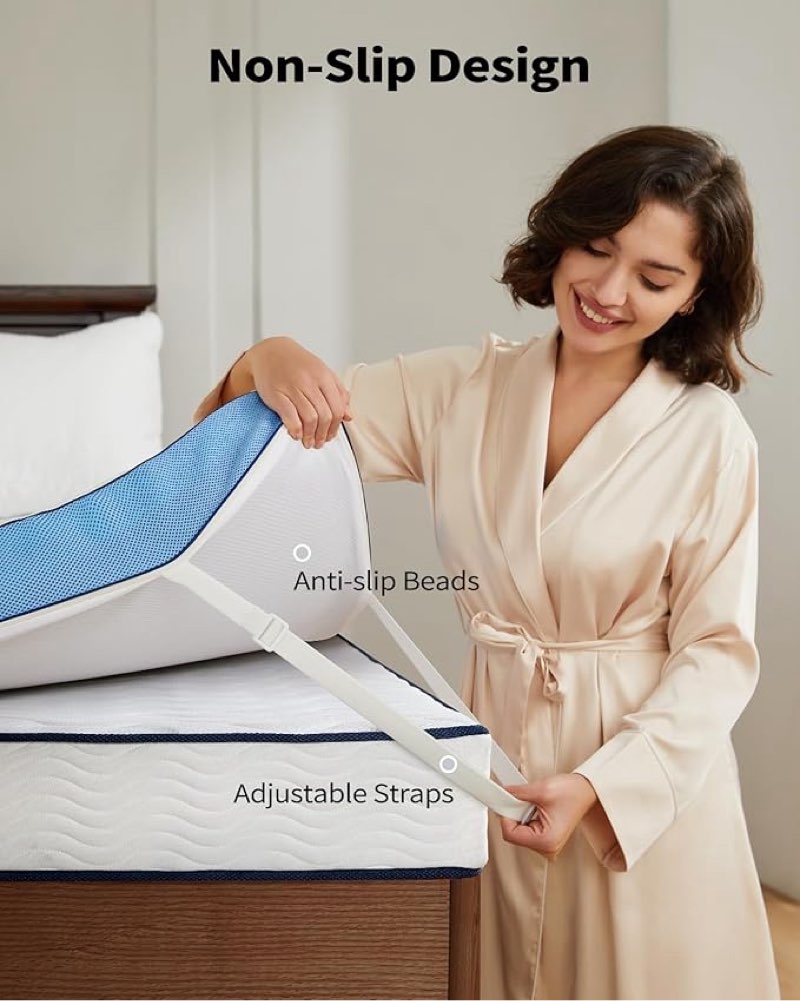 perlecare 3 inch firm mattress topper queen, cooling gel-infused & bamboo charcoal memory foam bed topper for pressure relief, high-density mattress pad with removable cover