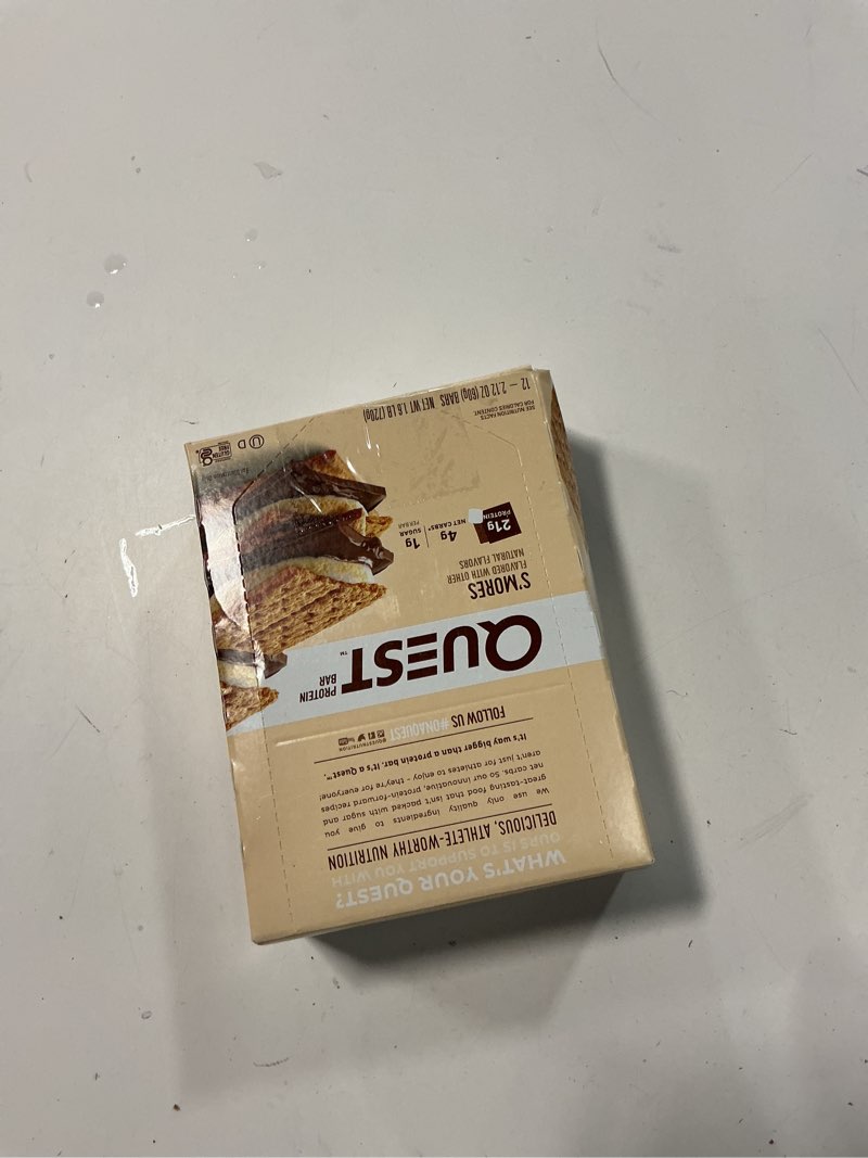 Condition photo showing New/Like New for Bb 06/24/25 Quest Nutrition S'Mores Protein Bars, 21g Protein, 1g Sugar, 4g Net Carb, Gluten Free, Keto Friendly, 12 Count S'mores 12 Count