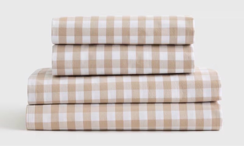 organic crisp percale gingham sheet set cal king cafe