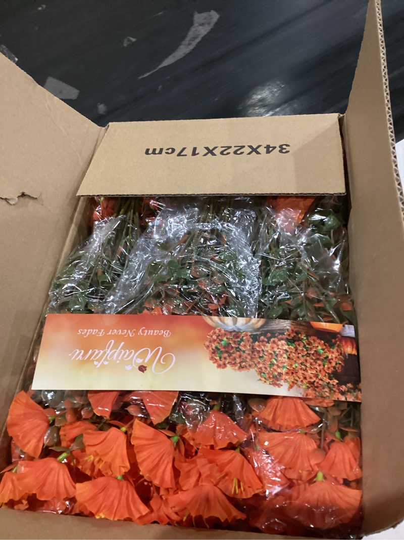 Condition photo showing Good Condition for Waipfaru Fall Flowers Artificial for Decoration, 36 Bundles Fake Fall Flowers, UV Resistant Artificial Petunias Plants for Outdoors, Home Decor Planter Porch Decoration, Pot Not Include, Green Orange Brown 36 Bundles