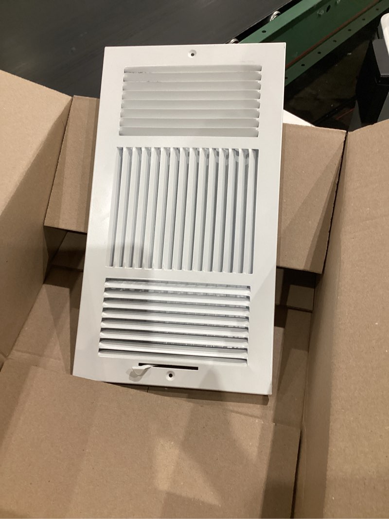 Condition photo showing As Is for fits 16x8 duct opening 3 way steel air supply diffuser by handua | register vent cover grille for sidewall and ceiling | white | outer dimensions: 17.75" x 9.75" 1 16" x 8" duct size