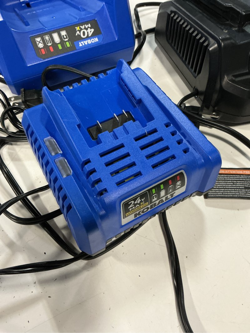 Condition photo showing As Is for assorted of chargers different styles and sizes, kobalt,ego
