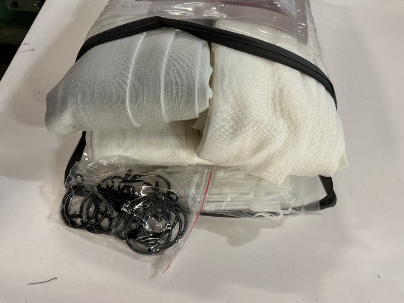 Condition photo showing Good Condition for 102 Inch Long Curtains Pinch Pleat Linen Curtains for Living Room Bedroom 2 Panels Natural Cream Light Filtering Privacy Neutral 102 Inch Pleated Drapes Hooks Rings Back Tab for Window Sliding Door Natural 40"W x 102"L (Pack of 2)