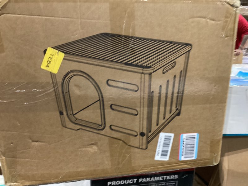 Condition photo showing New/Like New for Waterproof Cat House for Outdoor Cats, Plastic Feral Cat House with Escape Door and Soft Mat, Large Indoor Cat Shelter for Mutiple Cats - Grey Grey House+Mat
