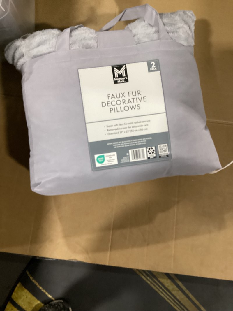 Condition photo showing New/Like New for member's mark 2-pack ruched faux fur decorative pillows, 22\" x 22\" gray