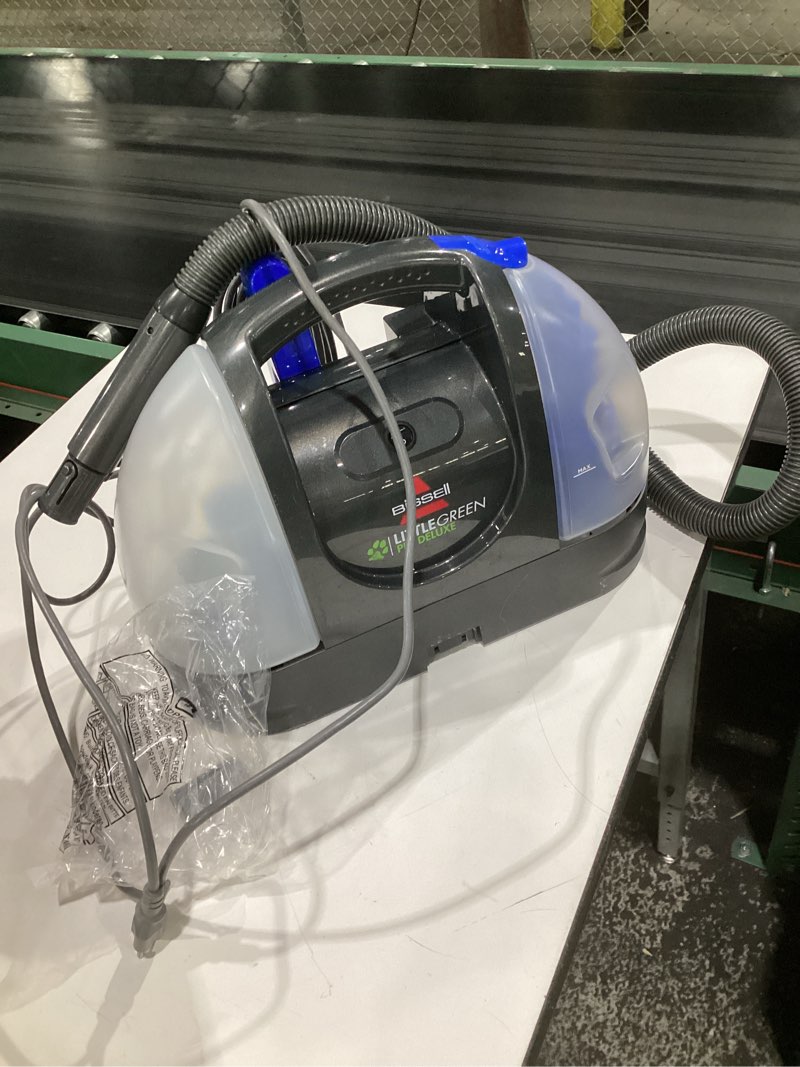 Condition photo showing As Is for (used, not tested)bissell little green pet deluxe portable carpet cleaner and car/auto detailer, 3353, gray/blue little green deluxe