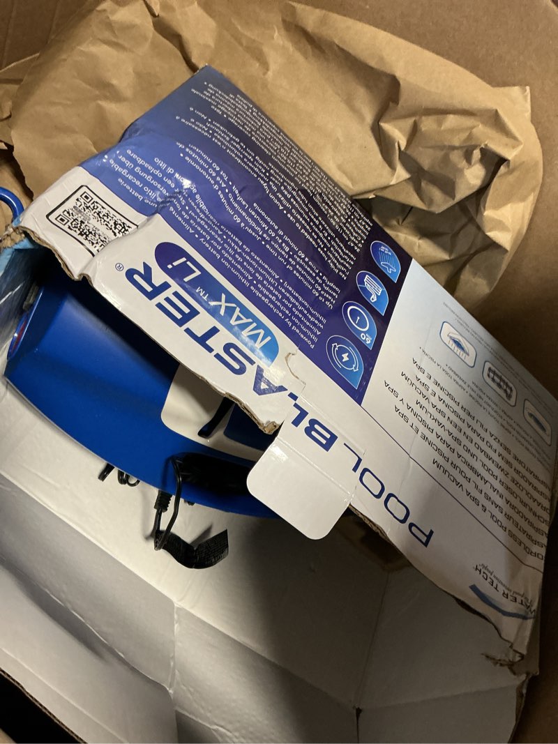 Condition photo showing As Is for new 2026 pool blaster max cordless pool vacuum for inground & above ground pools, more suction power, 60 min runtime, omni-directional rollers, easy charging, handheld, rechargeable pool cleaner vac
