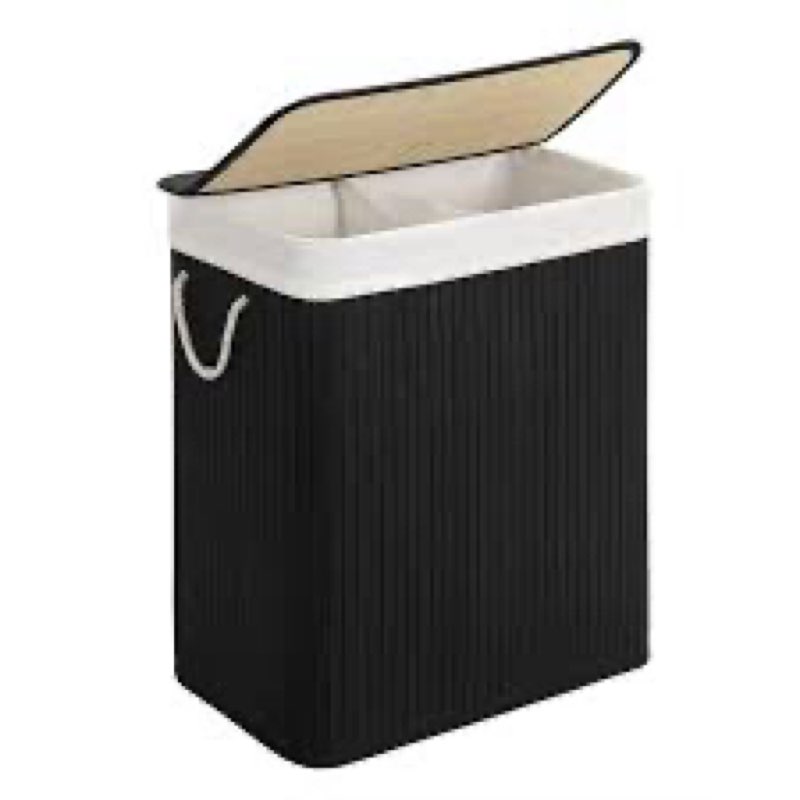 songmics laundry hamper, 21.99 gallons (100l), 2-section laundry basket, laundry hamper with lid, ba
