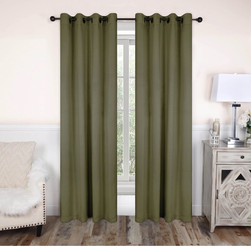 superior blackout curtains, room darkening, bedroom, drapes, kitchen, living room window accents, sun blocking, thermal, 2 pack, 8 grommets, solid blackout curtains, set of 2, 52" x 96", olive green