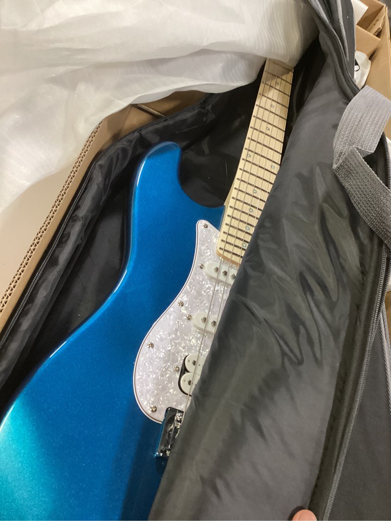 Condition photo showing New/Like New for CAHAYA Electric Guitar Kit Beginner - 39in Guitar Set Adults with Roasted Maple Neck HSS Pickup Solid Okoume Body Electric Guitar with Gig Bag Amplifier Strap Strings Cable Picks Blue