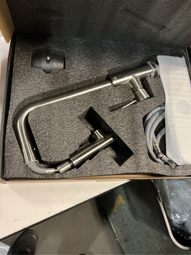 Condition photo showing Good Condition for Kitchen Faucet with Pull Down Sprayer SUS304 Stainless Steel Waterfall Kitchen Sink Faucet 4 Functions Brushed Nickel Pull Out Kitchen Sink Faucets Utility Rv for 1 or 3 Hole Sink, KF2-BN 4 Function Kitchen Faucet-Brushed Nickel