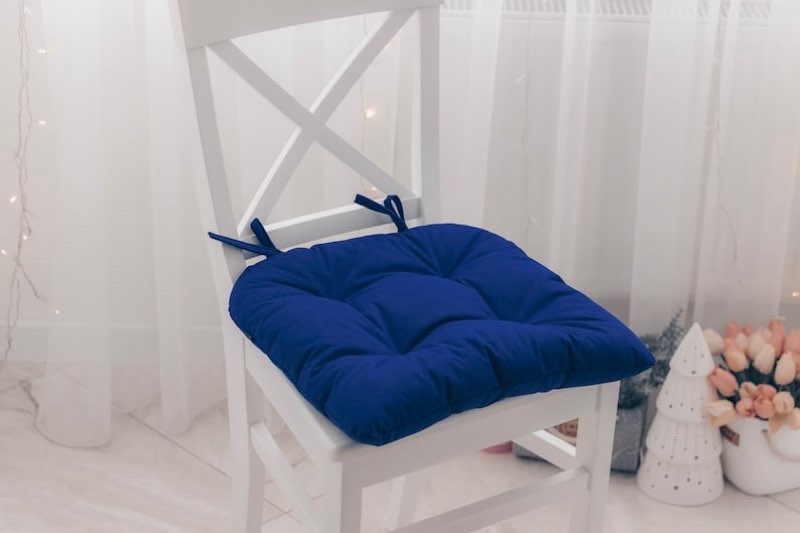 Handmade Blue Chair Cushion: U-Shape Seat Pad with Ties