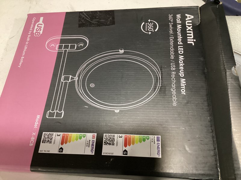 Auxmir 1X/30X Wall Mounted Lighted Makeup Mirror, 8" 3200 mAh Rechargeable Double-Sided Magnifying M