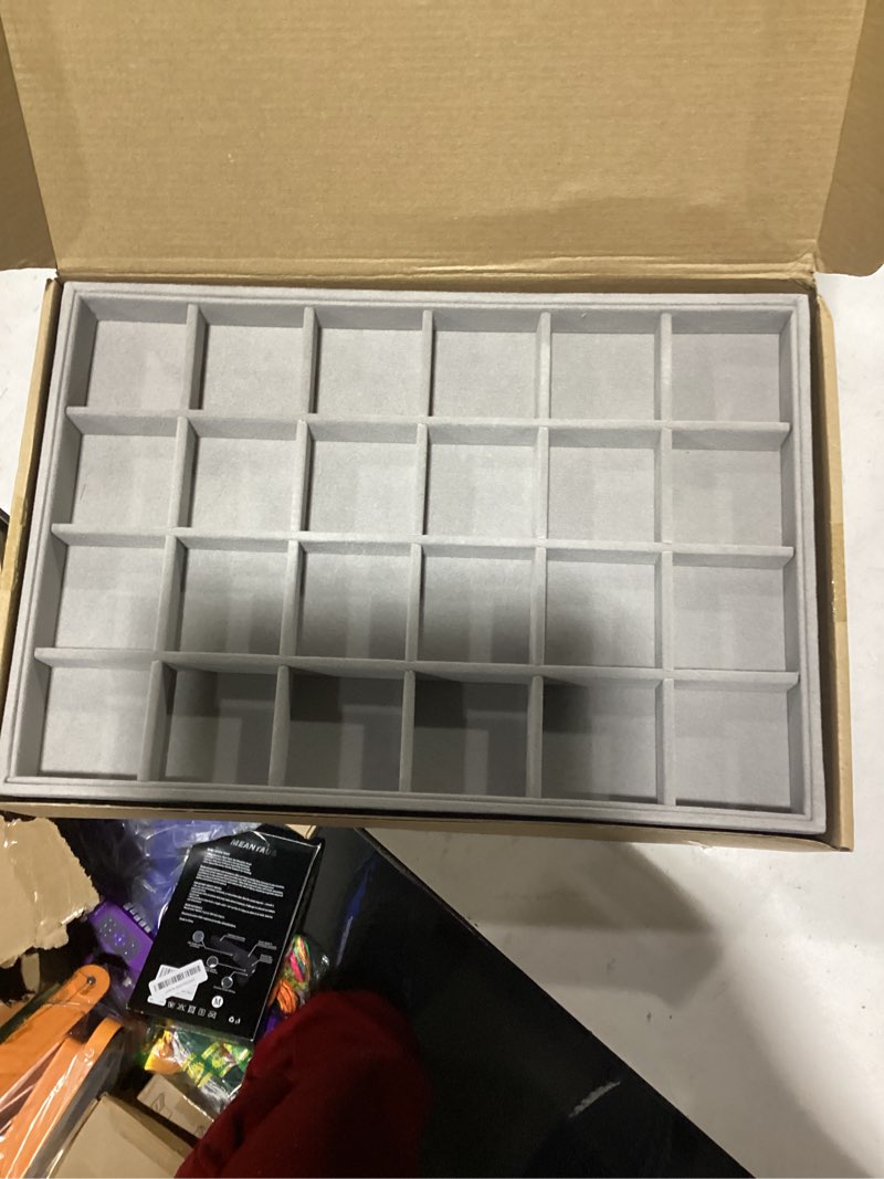 Condition photo showing New/Like New for Large Velvet Jewelry Tray 2 Pack Stackable Jewelry Display Drawer Inserts Trays Organizer for Earring Bracelet Necklace Ring (Gray, 12 Grids+24 Grids) Gray 12 Grids+24 Grids