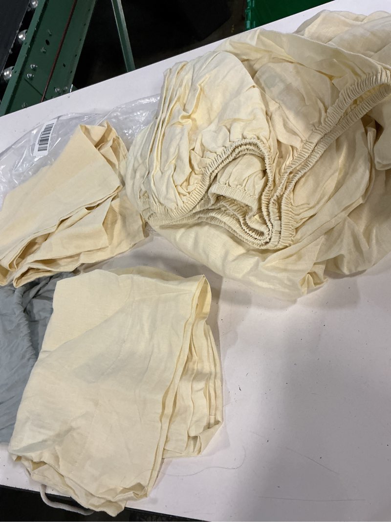 Condition photo showing As Is for quince european linen fitted sheet set of 3, king, butter yellow