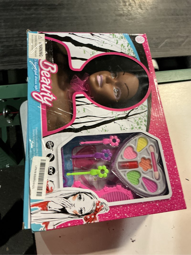 Condition photo showing New/Like New for liberty imports african american black makeup and hair styling doll head toy playset with real washable cosmetic and fashion dress up accessories for girls pretend play