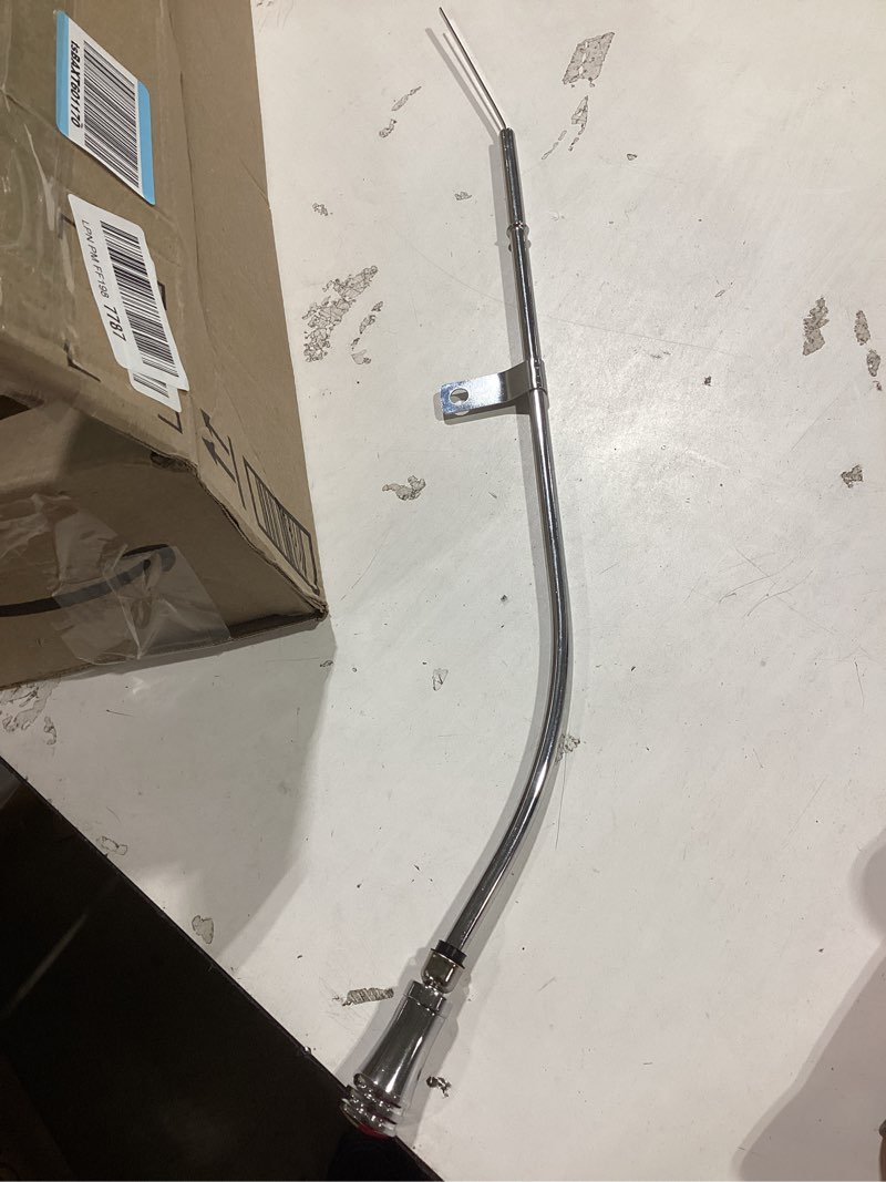 Condition photo showing Good Condition for 1 pc shlpdfm chrome silver steel passenger side 23" long engine oil dipstick 9420d aluminum handle and a chrome tube compatible with small block chevy sbc 305 350 1980-1985