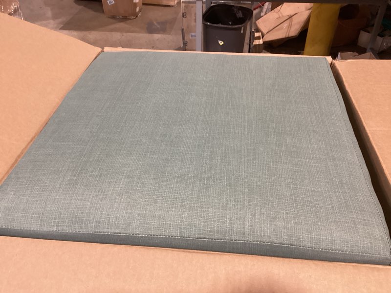 Condition photo showing As Is for arden earthfiber outdoor deep seat cushion set, 24 x 24, rain-proof, fade resistant, deep seat bottom and back cushion for chair, sofa sage green texture polyfill sage green texture 1 pack