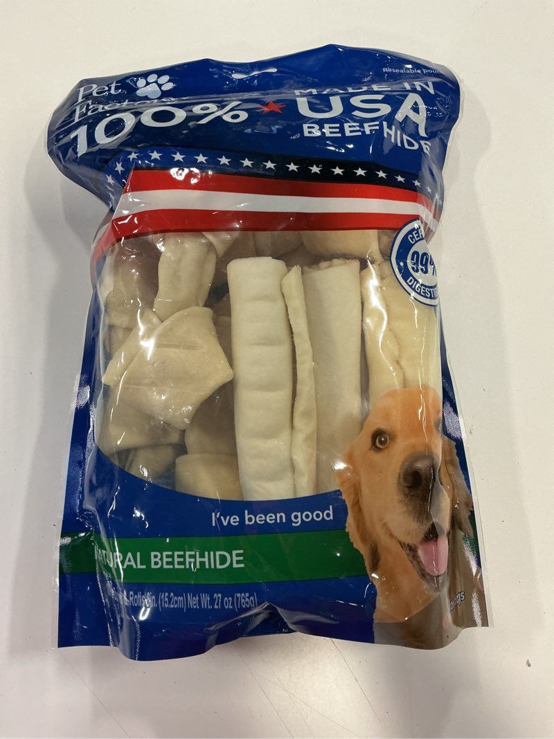 Condition photo showing New/Like New for Pet Factory 100% Made in USA Beefhide 6-7" Assorted (Bones & Rolls) Dog Chew Treats - Natural Flavor, 10 Count/1 Pack