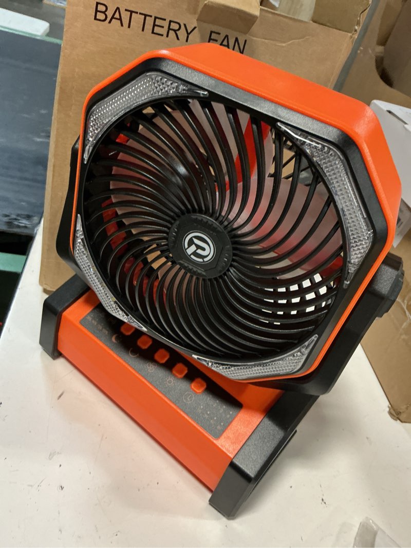 Condition photo showing Good Condition for addacc 20000mah rechargeable camping fan - battery operated fan with light & remote, auto oscillating, 4 timer, 60 hrs work cordless tent fan for travel outdoor rv garage power outage emergency d12-orange
