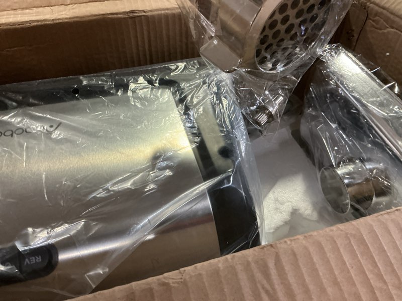 Condition photo showing Good Condition for aaobosi #12 meat grinder, [3000w] 3 speed meat grinder heavy duty: built-in storage box, 2 blades,4 plates,3 sausage stuffers,kibbe kit,meat claw & burger press, for home & kitchen use metallic silver